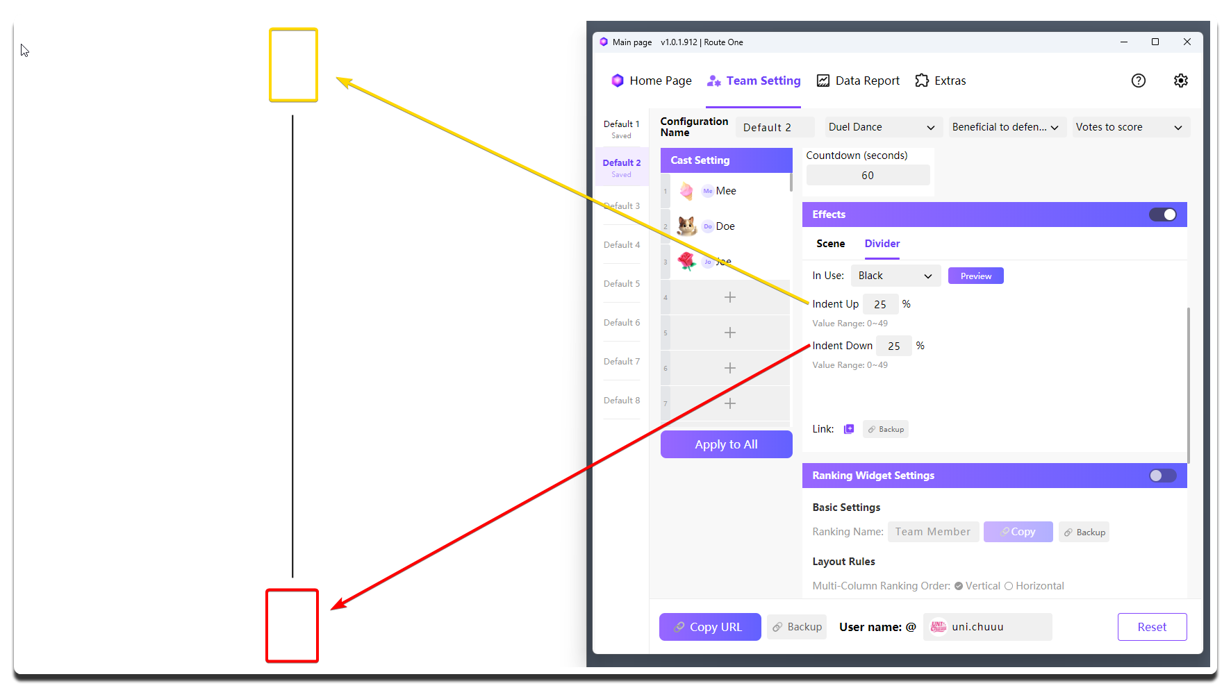 MCA-Dual Dance-divider settings