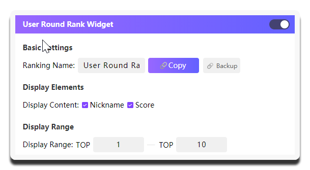 MCA-User Round Rank Widget Settings