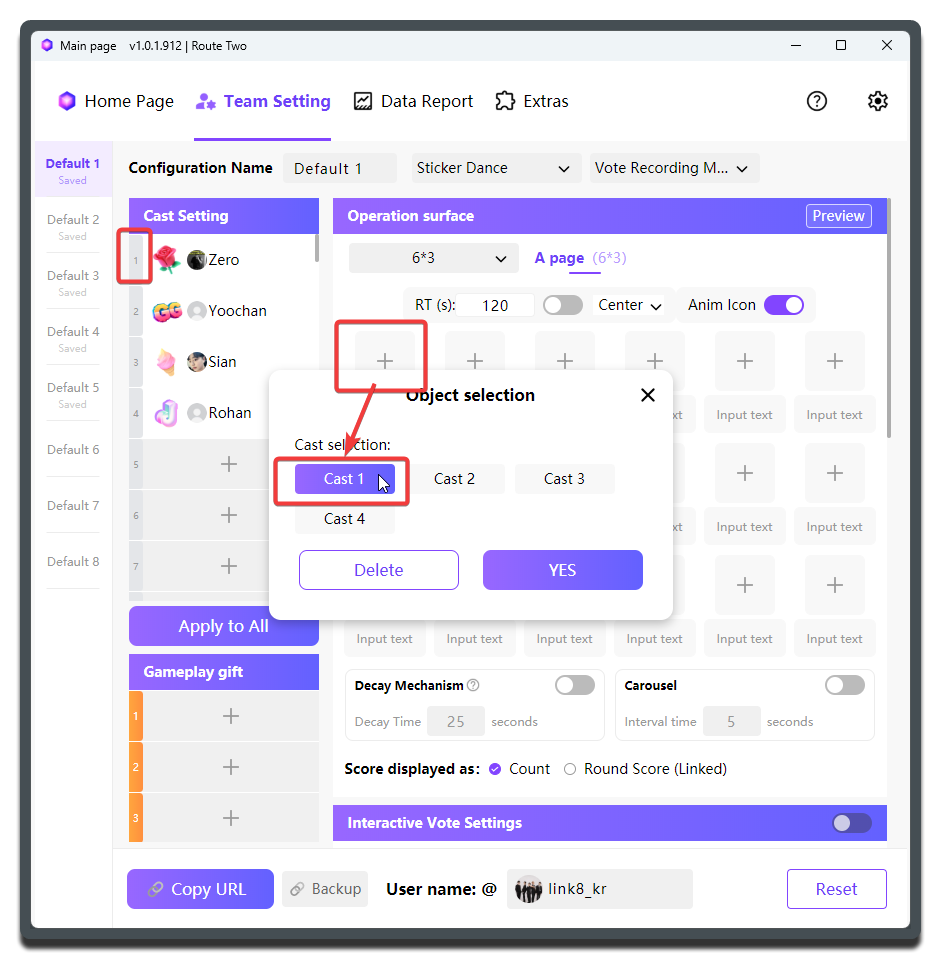 MCA-select cast members into sticker matrix