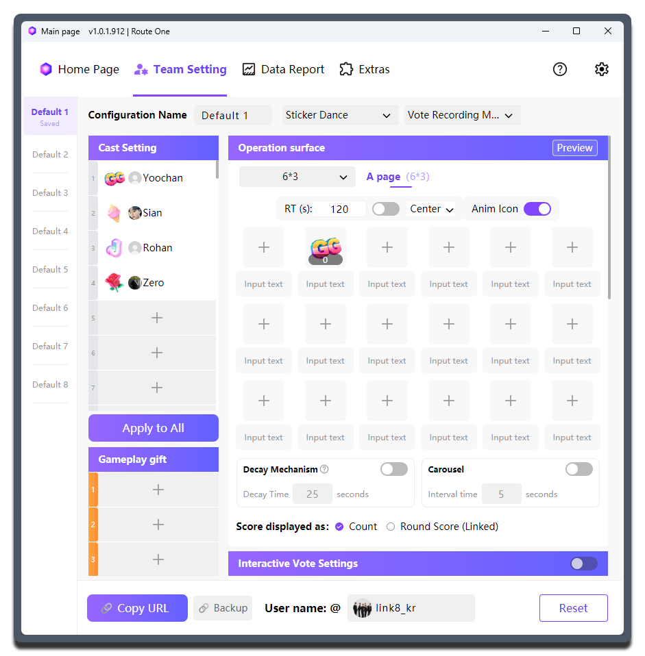 MCA-Sticker Dance configuration screen